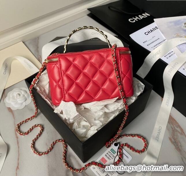 Good Taste Chanel Lambskin Vanity Case Clutch with Chain AP3799 Red 2024