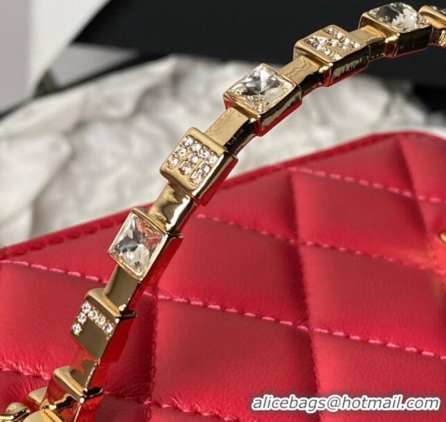 Good Taste Chanel Lambskin Vanity Case Clutch with Chain AP3799 Red 2024