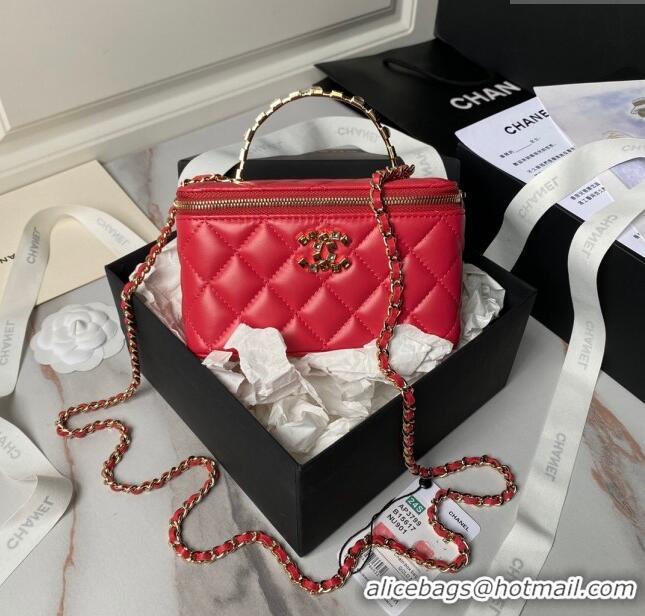 Good Taste Chanel Lambskin Vanity Case Clutch with Chain AP3799 Red 2024