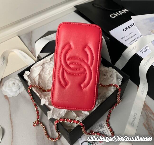 Good Taste Chanel Lambskin Vanity Case Clutch with Chain AP3799 Red 2024