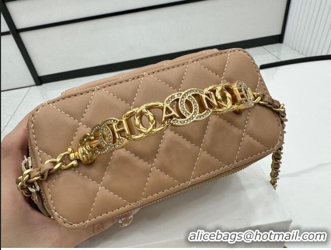 Top Design Chanel Lambskin Vanity Case Clutch with Chain A96069 Brown 2024