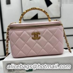 New Design Chanel Lambskin Vanity Case Clutch with Chain A96069 Pink 2024