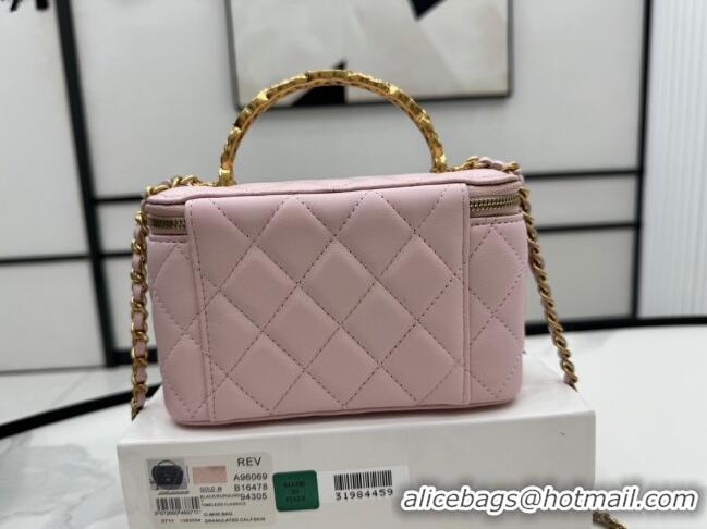 New Design Chanel Lambskin Vanity Case Clutch with Chain A96069 Pink 2024