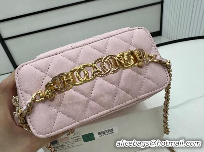 New Design Chanel Lambskin Vanity Case Clutch with Chain A96069 Pink 2024