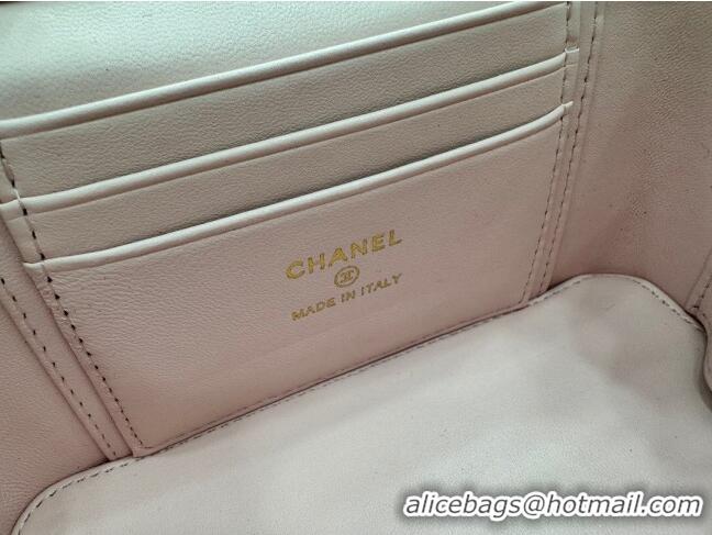 New Design Chanel Lambskin Vanity Case Clutch with Chain A96069 Pink 2024