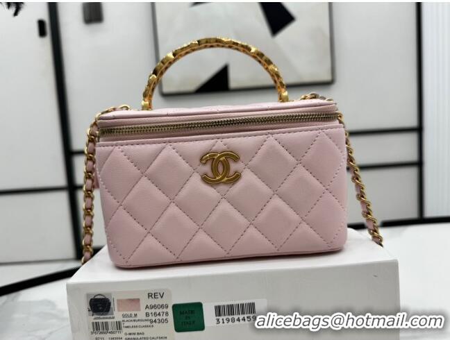 New Design Chanel Lambskin Vanity Case Clutch with Chain A96069 Pink 2024