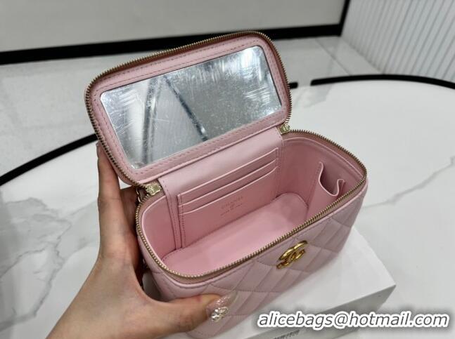 New Design Chanel Lambskin Vanity Case Clutch with Chain A96069 Pink 2024