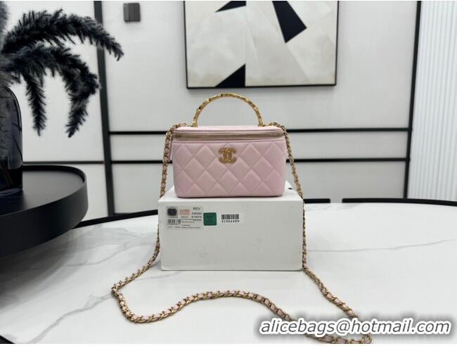 New Design Chanel Lambskin Vanity Case Clutch with Chain A96069 Pink 2024