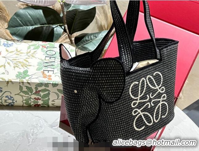 Grade Cheapest Loewe Elephant Straw Tote Bag 0709 Black 2024