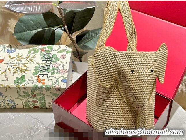 Good Taste Loewe Elephant Straw Tote Bag 0709 Khaki 2024