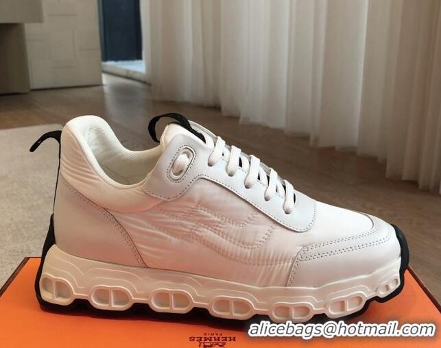 Hot Style Hermes Impulse Sneakers in Parachute Fabric and Calfskin White 606018