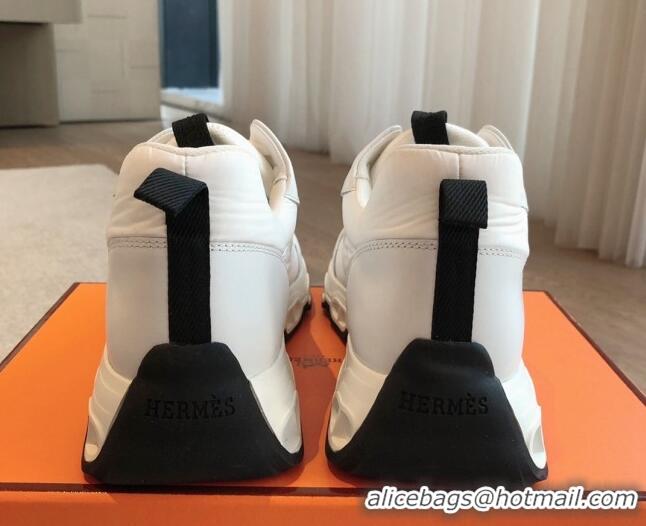 Hot Style Hermes Impulse Sneakers in Parachute Fabric and Calfskin White 606018