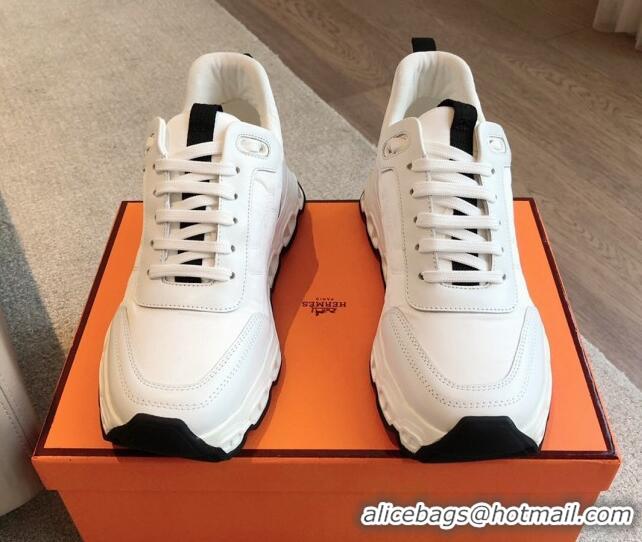 Hot Style Hermes Impulse Sneakers in Parachute Fabric and Calfskin White 606018