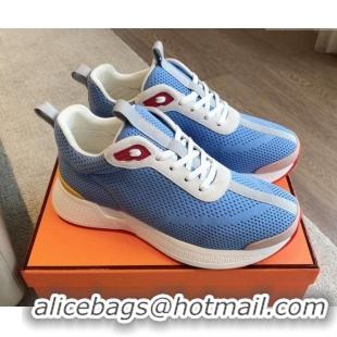 Sophisticated Hermes Heros Sneakers in Knit and Suede Light Blue 606019