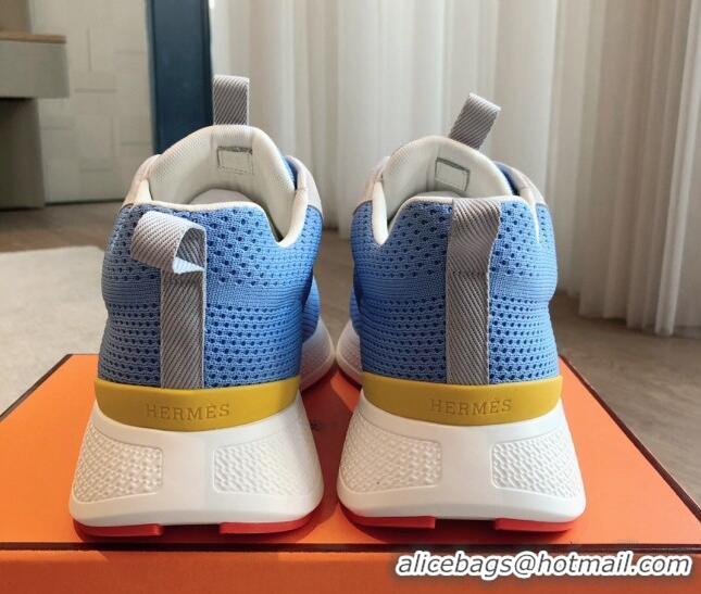 Sophisticated Hermes Heros Sneakers in Knit and Suede Light Blue 606019