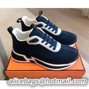 Stylish Hermes Heros Sneakers in Knit and Suede Peacock Blue 606020