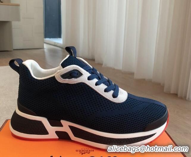 Stylish Hermes Heros Sneakers in Knit and Suede Peacock Blue 606020