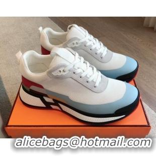 Original Cheap Hermes Heros Sneakers in Knit and Suede White/Blue 606021