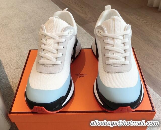 Original Cheap Hermes Heros Sneakers in Knit and Suede White/Blue 606021