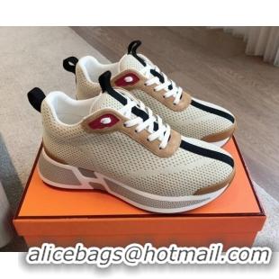 Duplicate Hermes Heros Sneakers in Knit and Suede Beige 606022