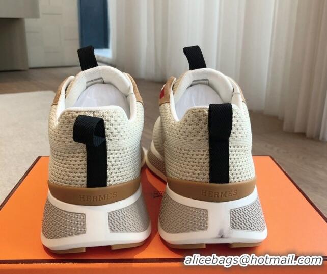 Duplicate Hermes Heros Sneakers in Knit and Suede Beige 606022