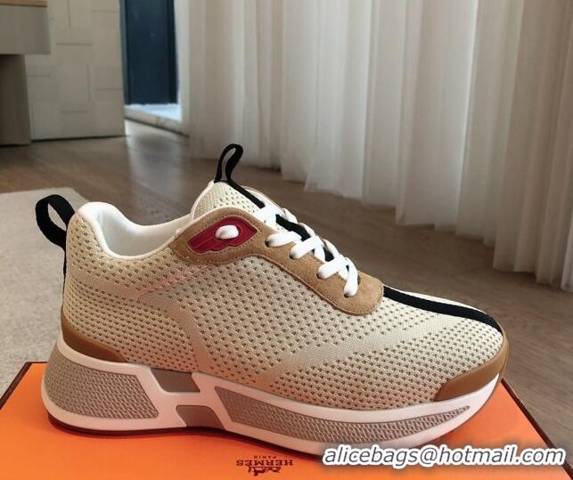 Duplicate Hermes Heros Sneakers in Knit and Suede Beige 606022