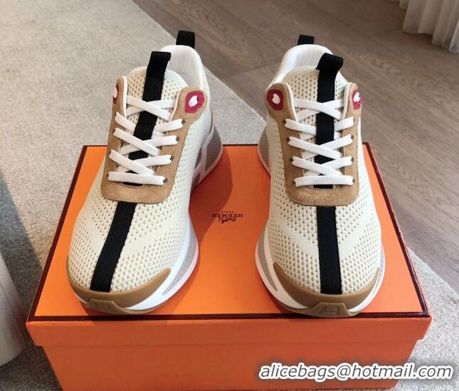 Duplicate Hermes Heros Sneakers in Knit and Suede Beige 606022