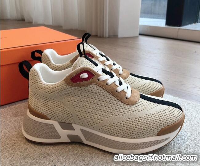 Duplicate Hermes Heros Sneakers in Knit and Suede Beige 606022