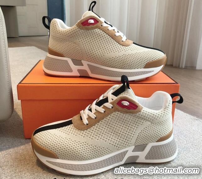 Duplicate Hermes Heros Sneakers in Knit and Suede Beige 606022