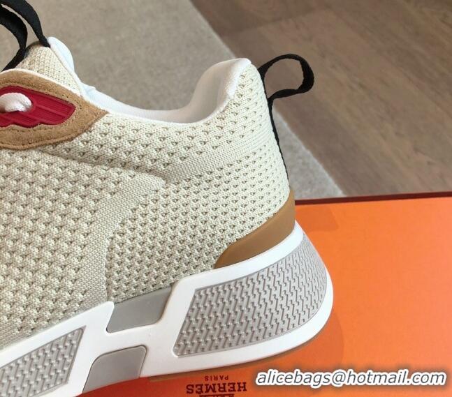 Duplicate Hermes Heros Sneakers in Knit and Suede Beige 606022