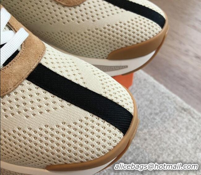 Duplicate Hermes Heros Sneakers in Knit and Suede Beige 606022