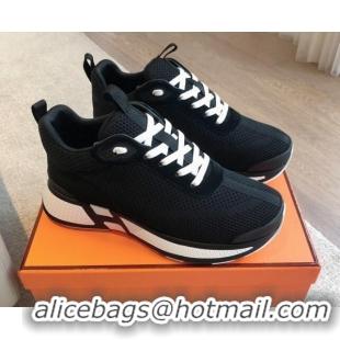 Good Quality Hermes Heros Sneakers in Knit and Suede Black/White 606024