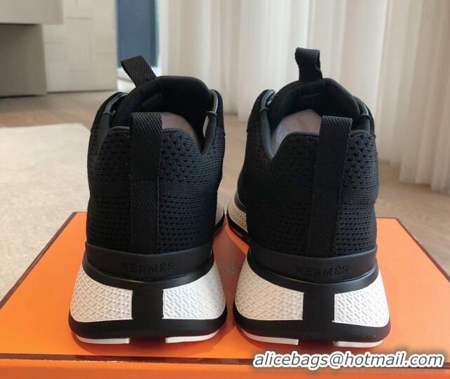 Good Quality Hermes Heros Sneakers in Knit and Suede Black/White 606024