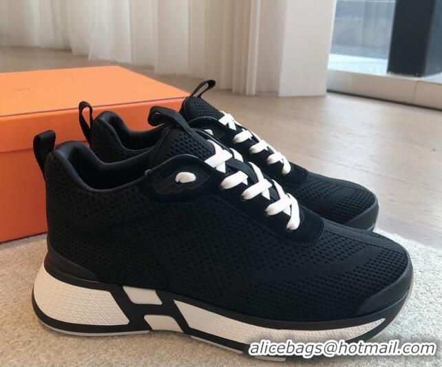 Good Quality Hermes Heros Sneakers in Knit and Suede Black/White 606024