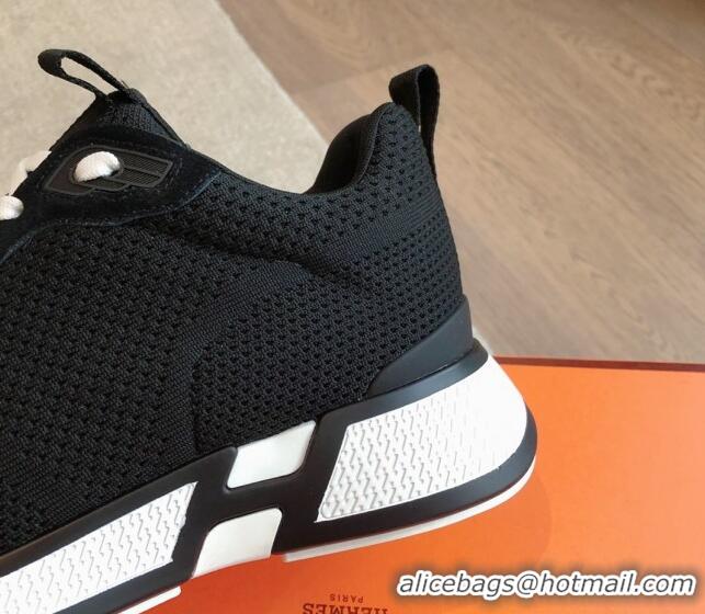 Good Quality Hermes Heros Sneakers in Knit and Suede Black/White 606024