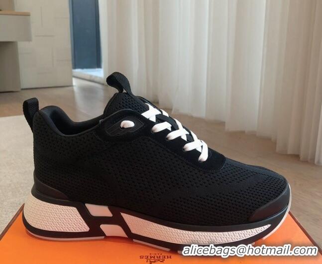 Good Quality Hermes Heros Sneakers in Knit and Suede Black/White 606024