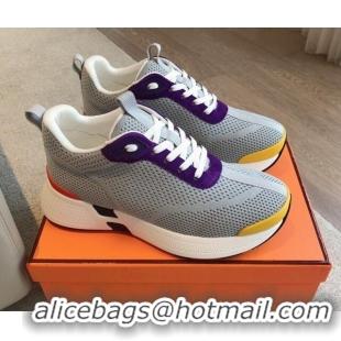 Good Quality Hermes Heros Sneakers in Knit and Suede Grey/Purple 606025