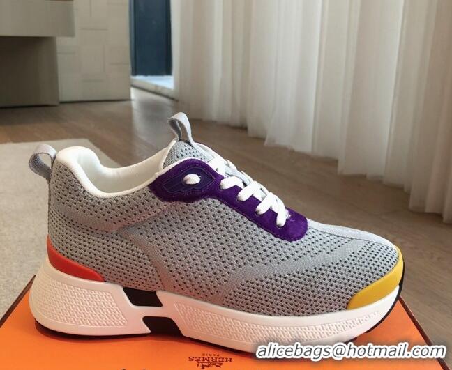 Good Quality Hermes Heros Sneakers in Knit and Suede Grey/Purple 606025