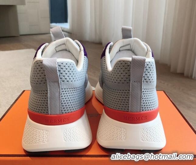 Good Quality Hermes Heros Sneakers in Knit and Suede Grey/Purple 606025