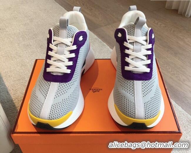 Good Quality Hermes Heros Sneakers in Knit and Suede Grey/Purple 606025