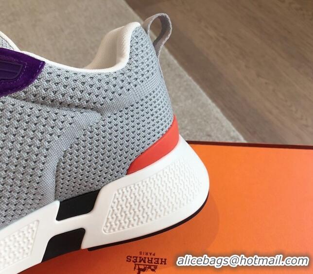 Good Quality Hermes Heros Sneakers in Knit and Suede Grey/Purple 606025