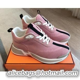 Trendy Design Hermes Heros Sneakers in Knit and Suede Pink 606026