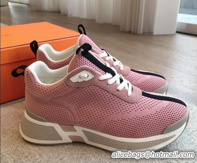 Trendy Design Hermes Heros Sneakers in Knit and Suede Pink 606026