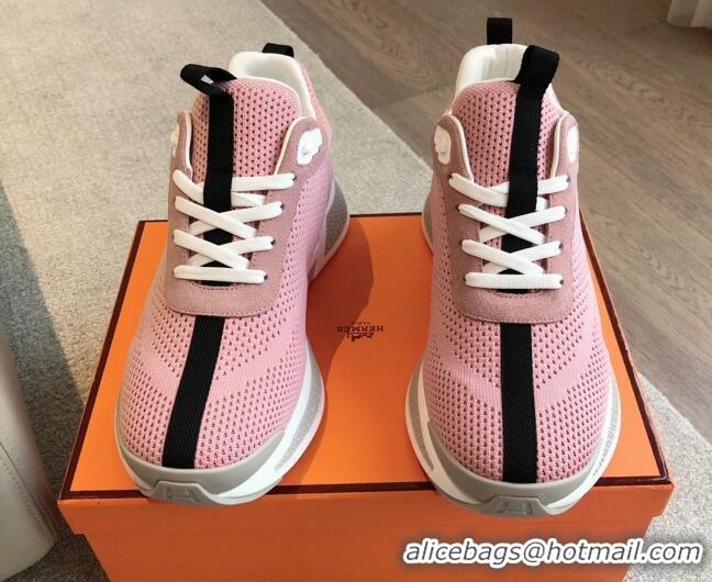 Trendy Design Hermes Heros Sneakers in Knit and Suede Pink 606026