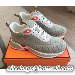 Fashion Luxury Hermes Heros Sneakers in Knit and Suede Grey/White 606027