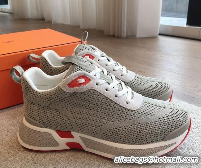 Fashion Luxury Hermes Heros Sneakers in Knit and Suede Grey/White 606027