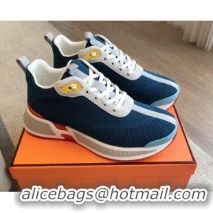 Good Product Hermes Heros Sneakers in Knit and Suede Blue 606028