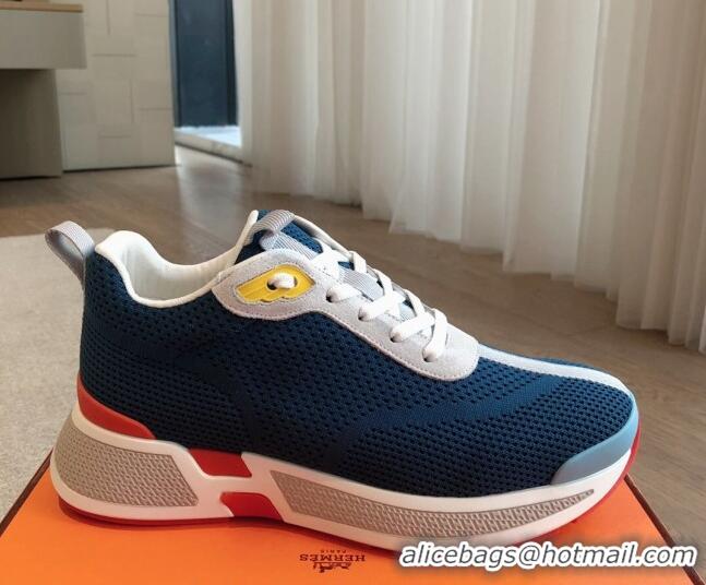 Good Product Hermes Heros Sneakers in Knit and Suede Blue 606028