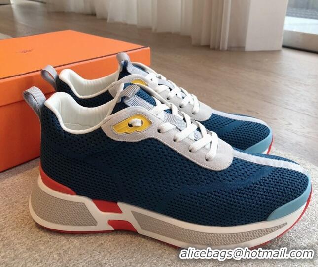 Good Product Hermes Heros Sneakers in Knit and Suede Blue 606028