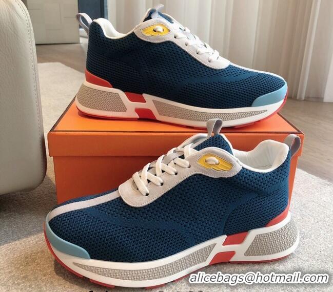 Good Product Hermes Heros Sneakers in Knit and Suede Blue 606028